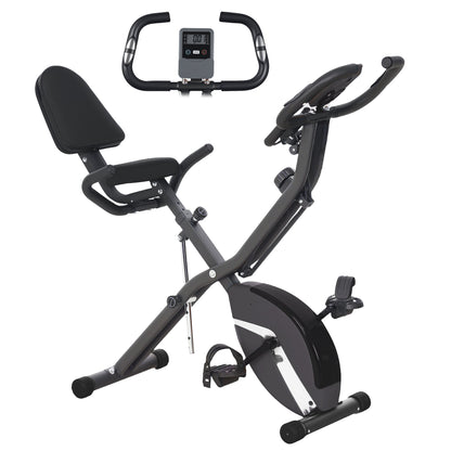 SPORTNOW Five-in-one Foldable Exercise Bike, Stationary Bike with Arm Workout Bands, LDC Monitor, Phone Holder, Black