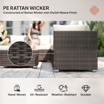 Outsunny 8 Piece Rattan Corner Sofa Set with Wide & Deep Seat, Assembled Aluminium PE Rattan Garden Furniture Set with Thick Cushions and Glass Top Table for Outdoor, Conservatory, Mixed Brown