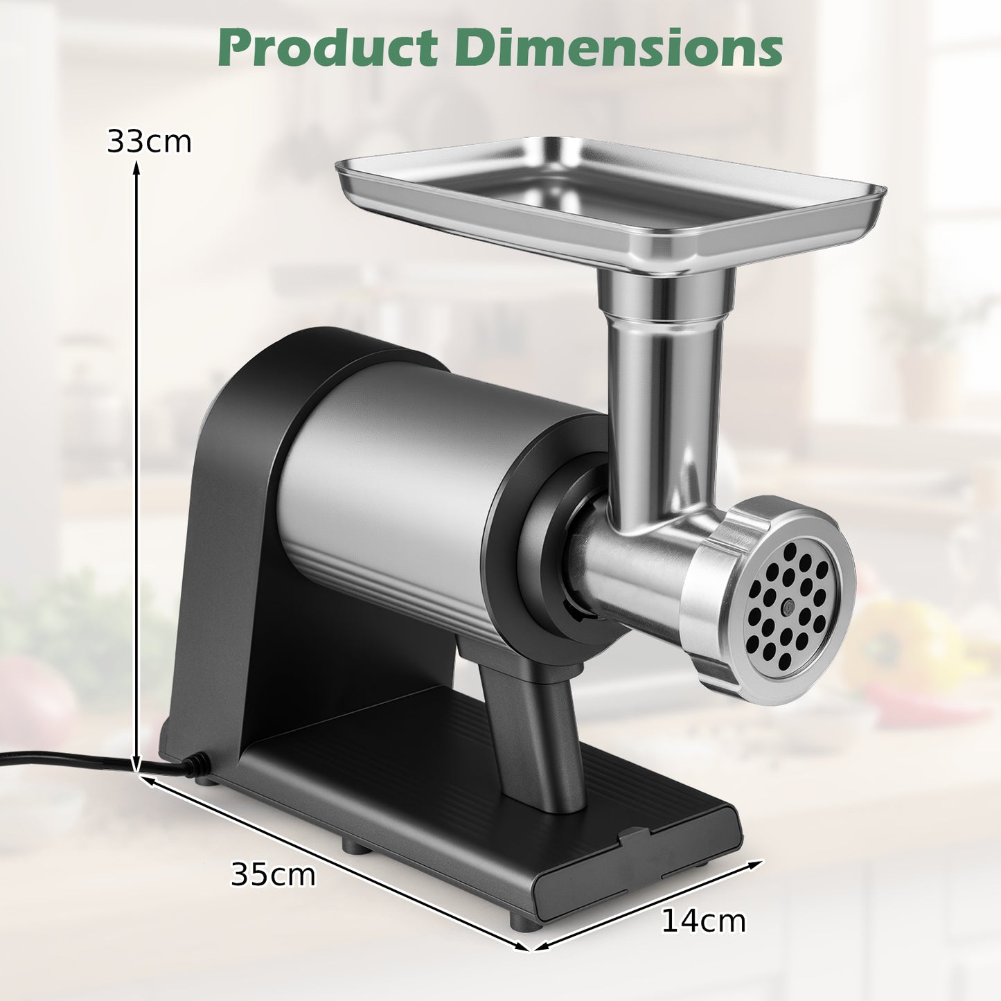Electric Meat Grinder 2000W Sausage Stuffer Maker with 3 Sausage Tubes and 3 Grinding Plates-Silver