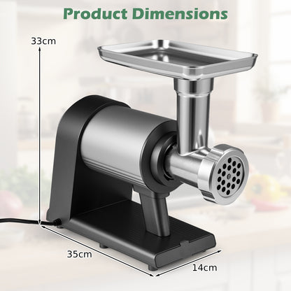 Electric Meat Grinder 2000W Sausage Stuffer Maker with 3 Sausage Tubes and 3 Grinding Plates-Silver