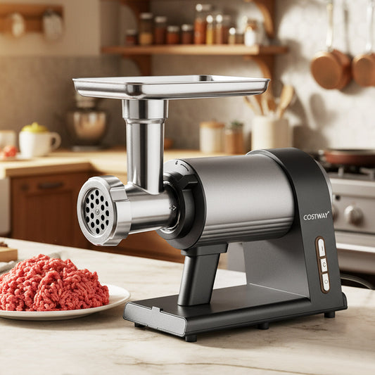 Electric Meat Grinder 2000W Sausage Stuffer Maker with 3 Sausage Tubes and 3 Grinding Plates-Silver