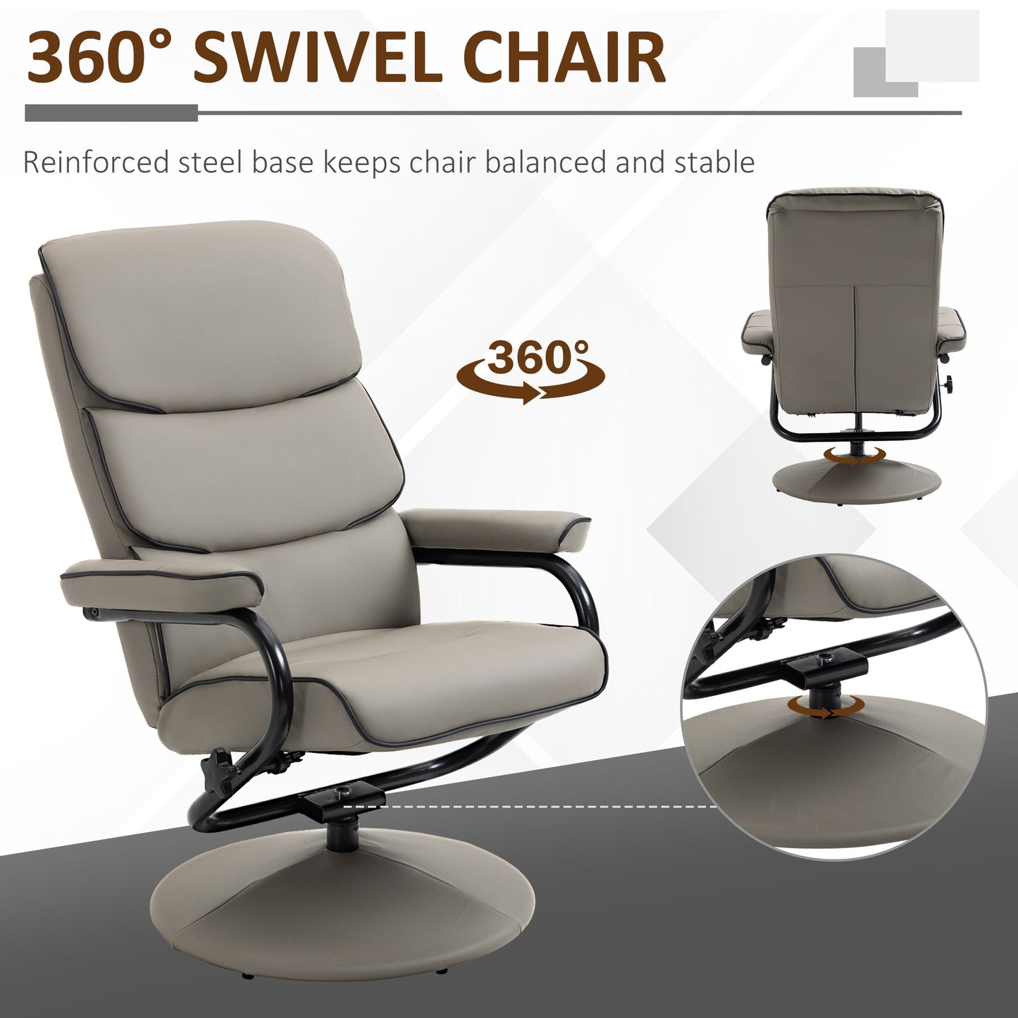 HOMCOM Recliner Chair with Ottoman 360 Swivel Faux Leather High Back Armchair w/ Footrest Stool for Home Office