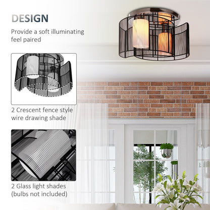 HOMCOM Modern Chandelier, Semi-Flush Mount Ceiling Light with 2 Light, E27 Bulb Base for Hallway, Dining Room, Living Room, White and Black