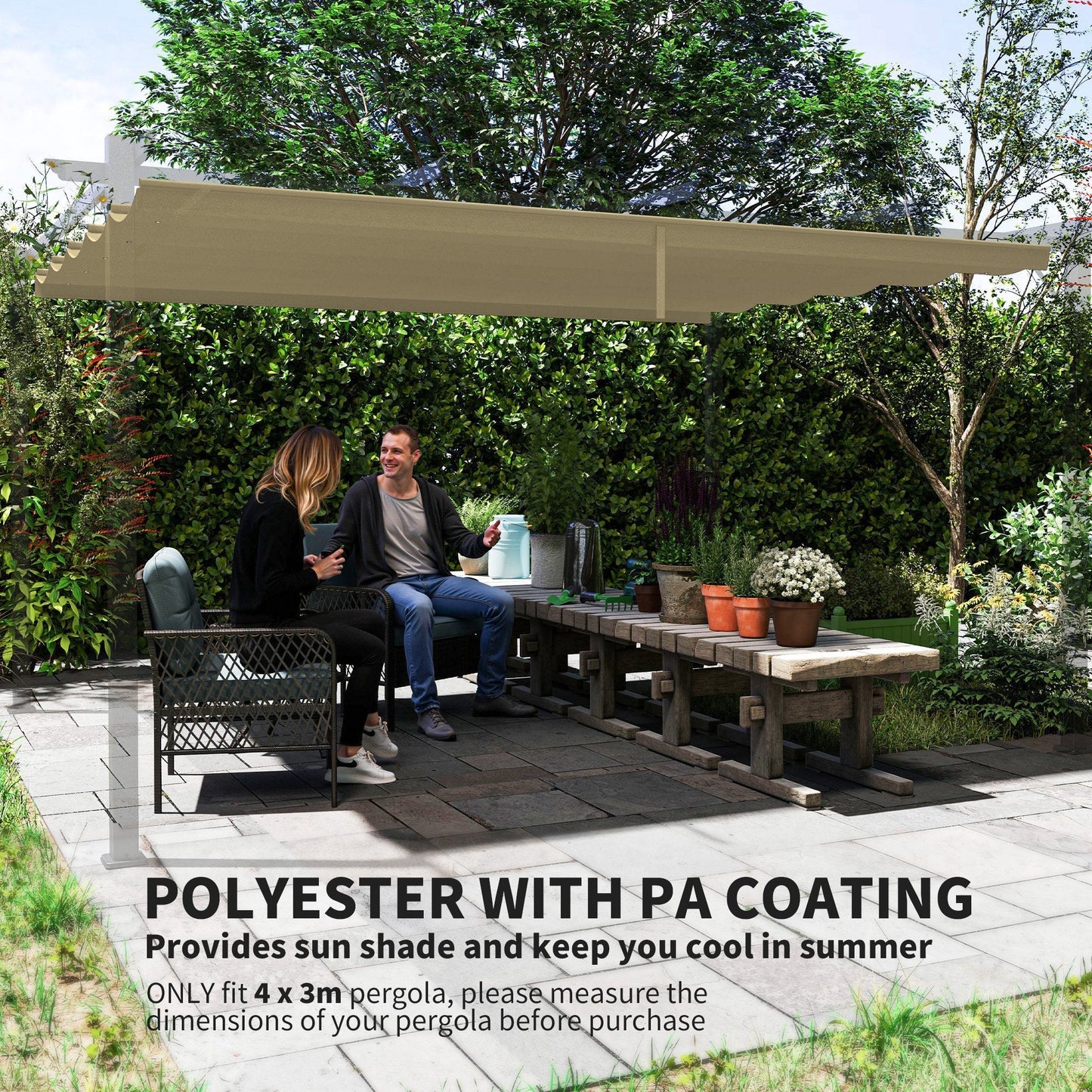 Outsunny Retractable Pergola Cover, 3.5 x 2.6 m Replacement Canopy Fabric for 4 x 3 m Frame, Roof Top Only, Tan