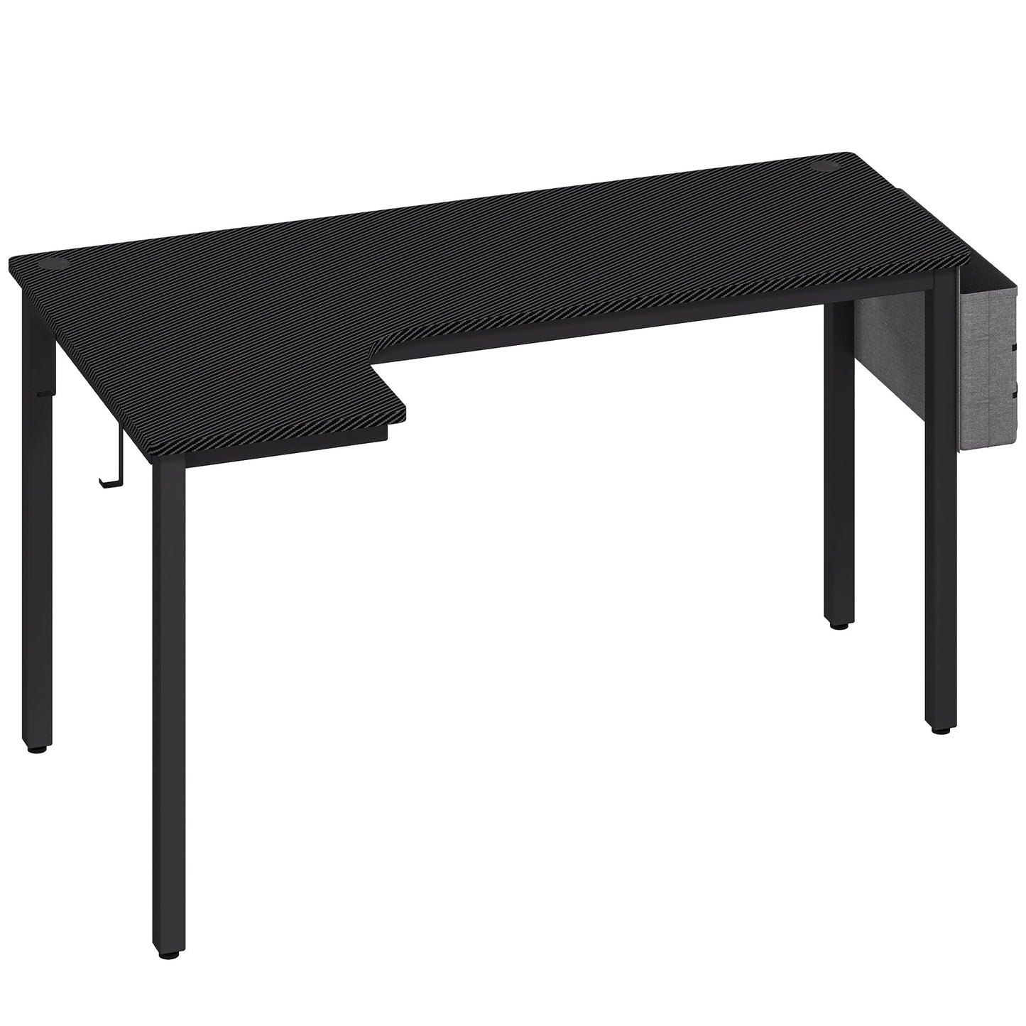HOMCOM L-Shaped Computer Gaming Desk with Fabric Bag, Hooks and Cable Management, 145 x 81 x 76cm - Black