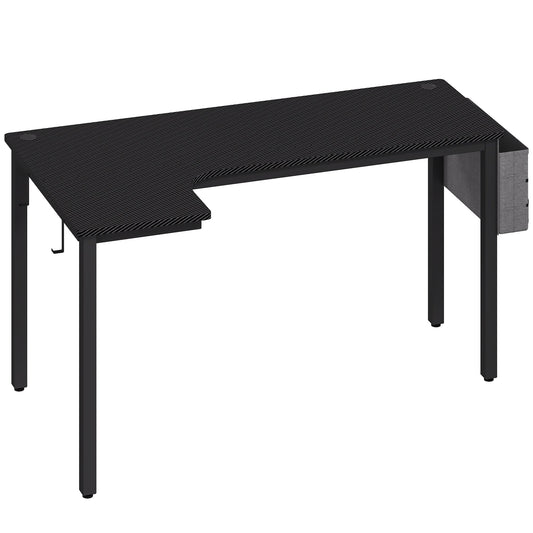 HOMCOM L-Shaped Computer Gaming Desk with Fabric Bag, Hooks and Cable Management, 145 x 81 x 76cm - Black