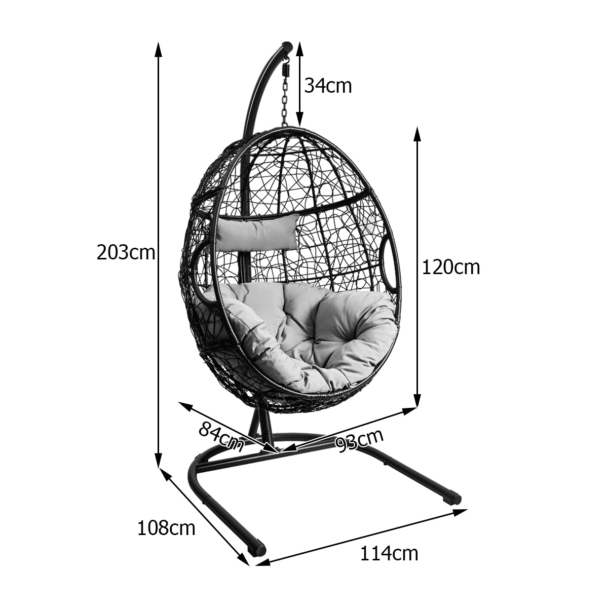 Egg Swing Chair with Stand and Ultraviolet-Resistant Seat Cushion-Grey