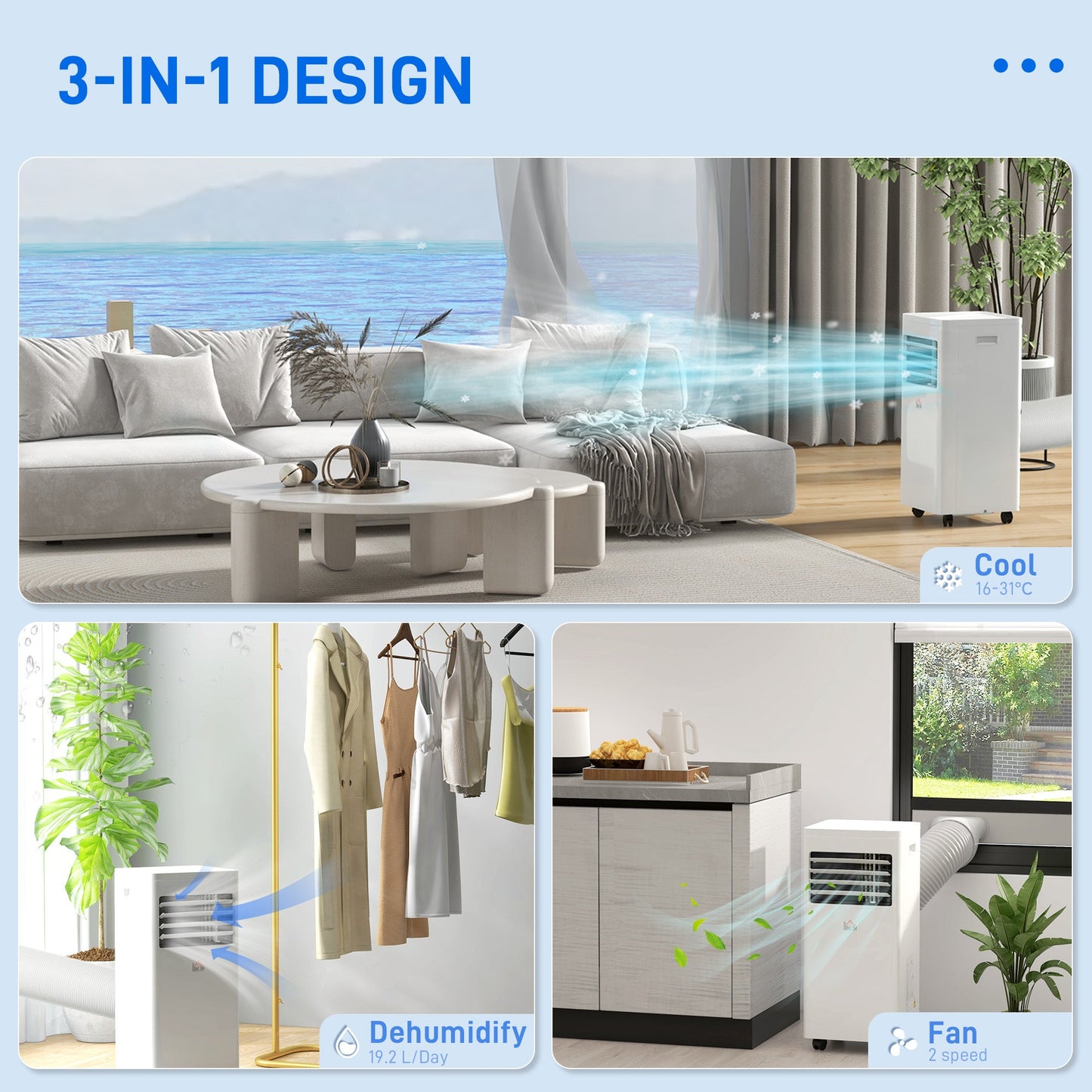 HOMCOM 7000 BTU Air Conditioning Unit, 3-in-1 Portable Air Conditioner, Dehumidifier, Cooling Fan with 2 Speeds, 24H Timer, Remote Control, Digital Display, Window Venting Kit, 26m_