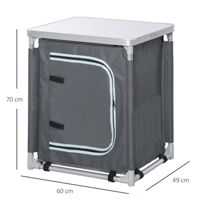 Outsunny 2-Shelf Camping Cupboard Camping Kitchen Station Cook Table Aluminum, Storage Organiser for BBQ Party Picnics Backyards with Carrying Bag