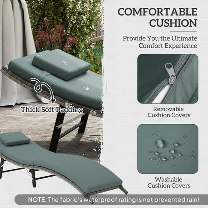 Outsunny Rattan Folding Sun Lounger Outdoor Chair with Cushion and Pillow Mixed Grey
