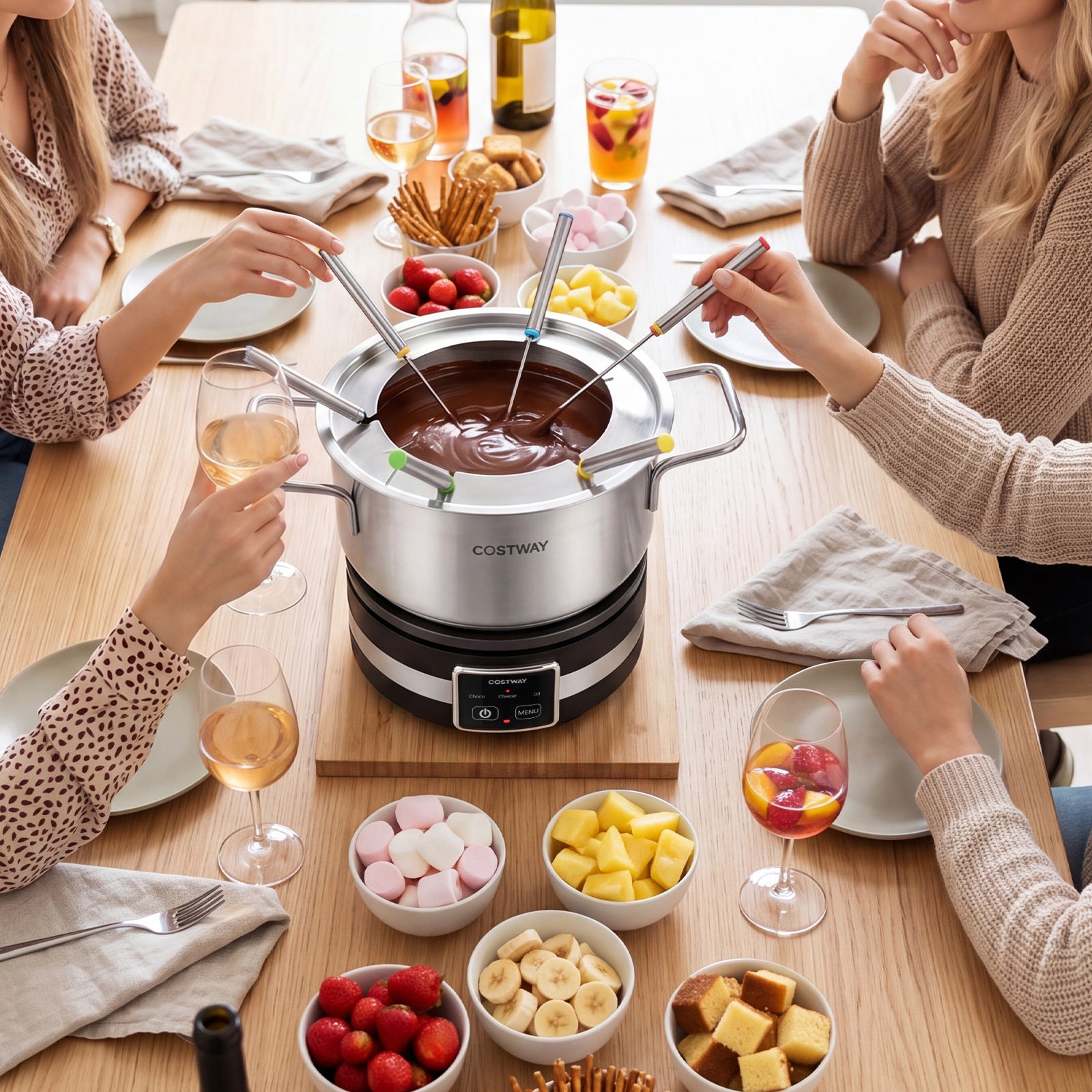 Electric Fondue Pot Set 1200W Fondue Maker with Removable Stainless Steel Pot