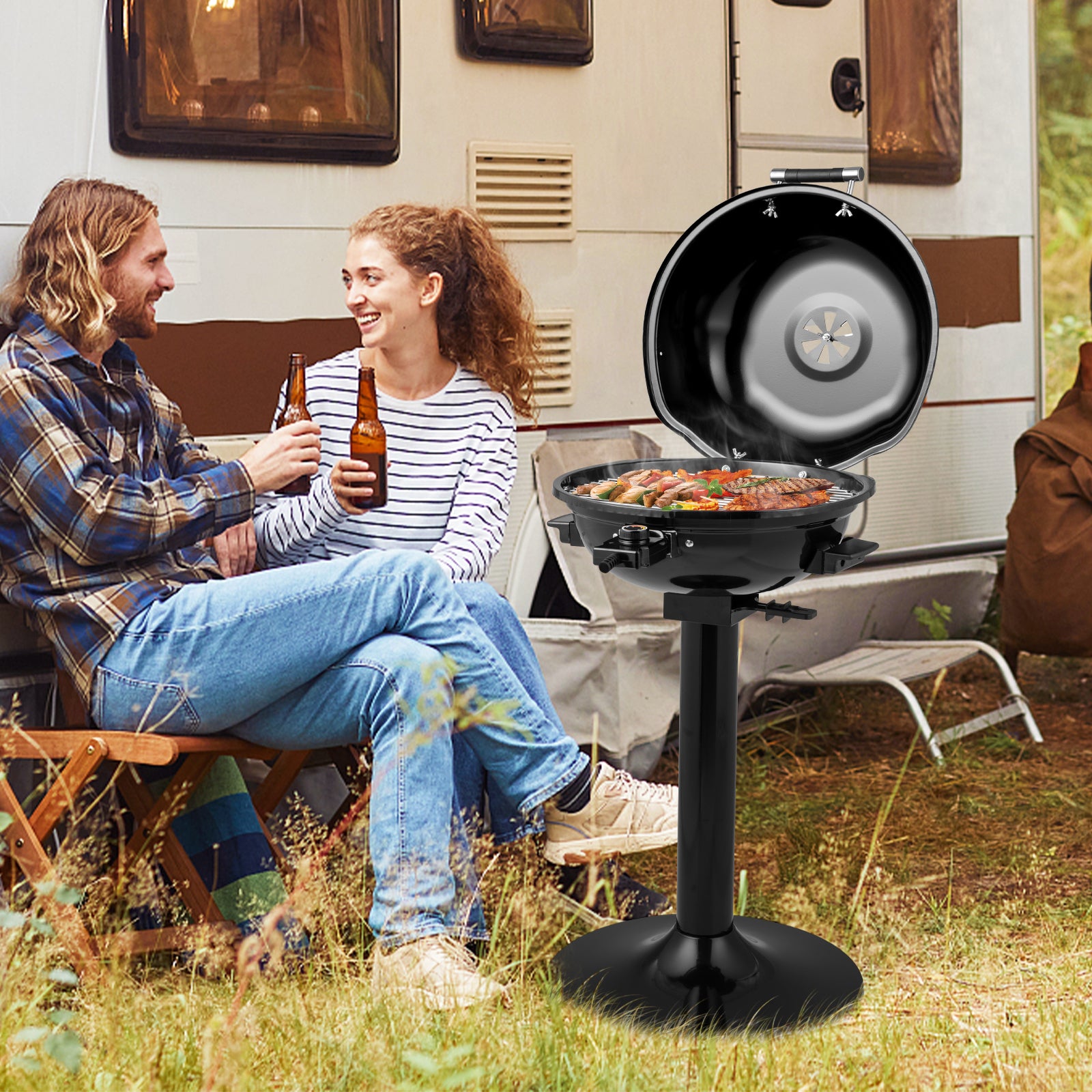 Electric BBQ Grill with Removable Non-Stick Grilling Rack-Black