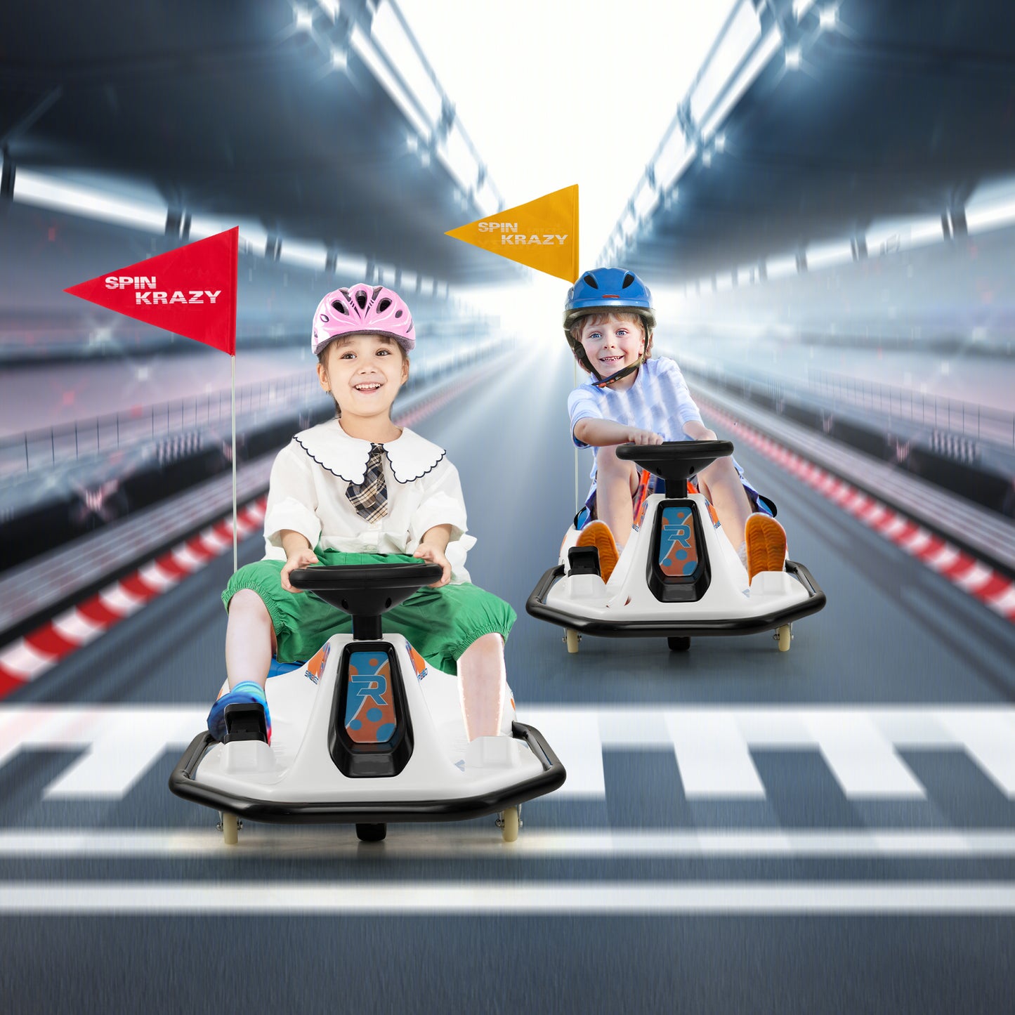Electric Drifting Go Kart for Kids with 360° Spin Wireless Connection and USB-Navy