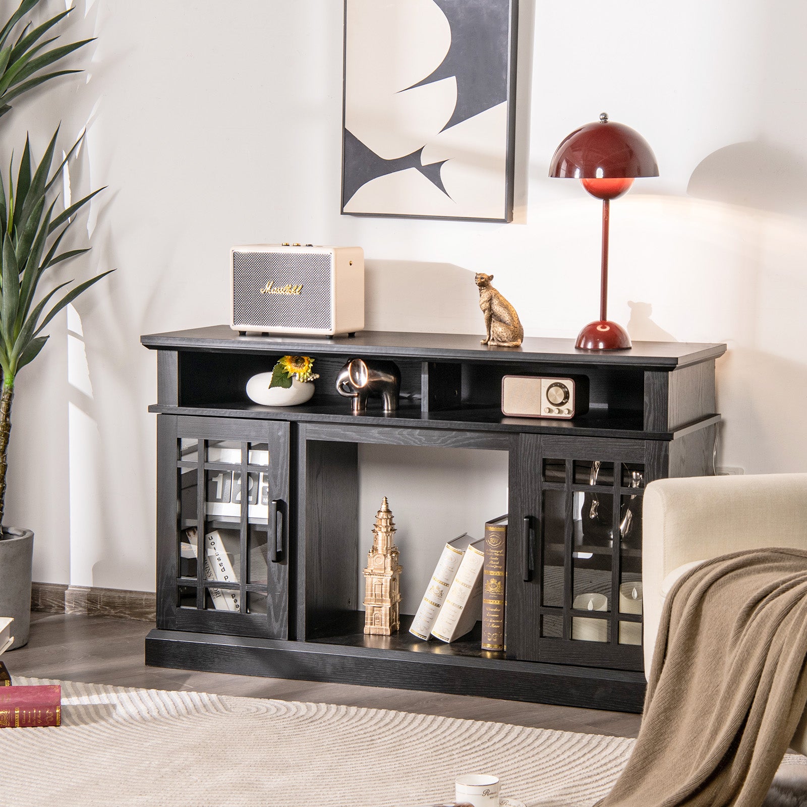 Fireplace TV Stand with 2000w Electric Insert and Remote Control-Black