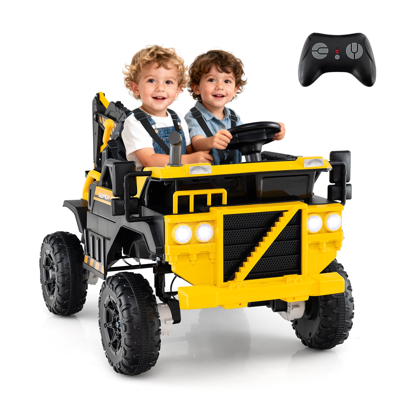 4WD Electric Truck Construction Vehicle with Remote Control-Yellow & Black