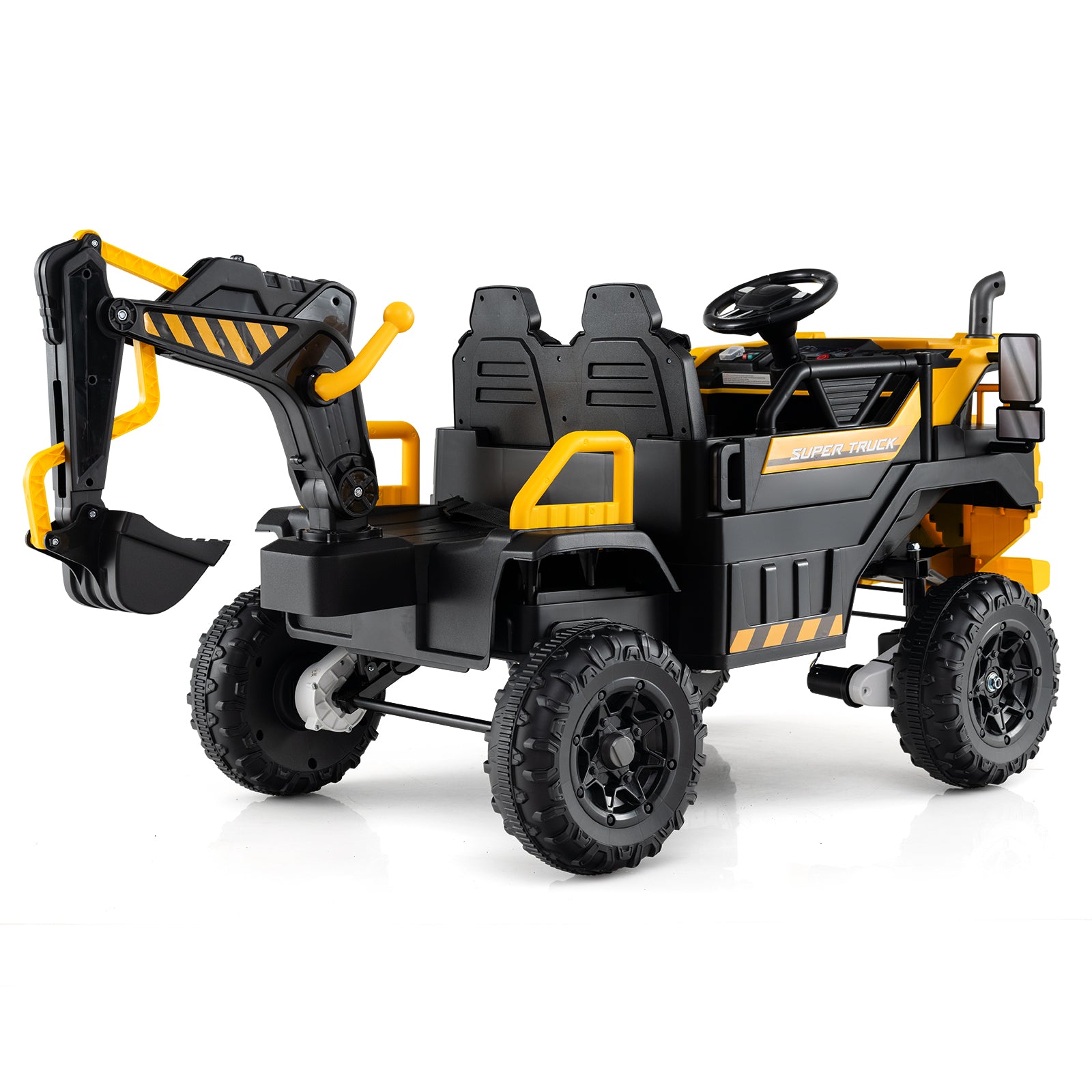 4WD Electric Truck Construction Vehicle with Remote Control-Yellow & Black