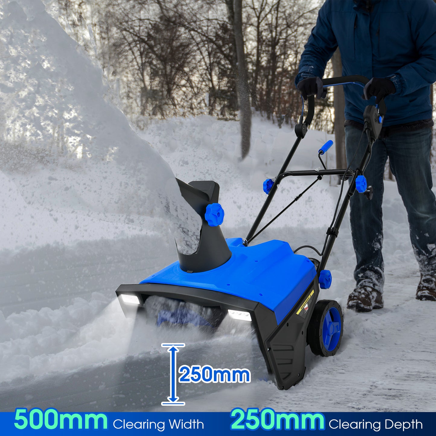 Electric Walk-behind Snow Blower with Dual LED Lights and Rotating Chute-Blue