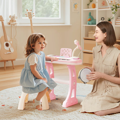 37 Keys Electronic Kids Piano Toy with Detachable Legs and Stool-Pink