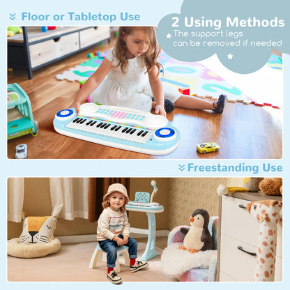 37 Keys Electronic Kids Piano Toy with Detachable Legs and Stool-Blue
