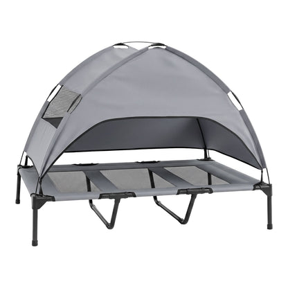 Elevated Dog Bed with Canopy and Raised Indoor Outdoor Pet Bed with Removable Shade Tent for Large Dogs-Grey