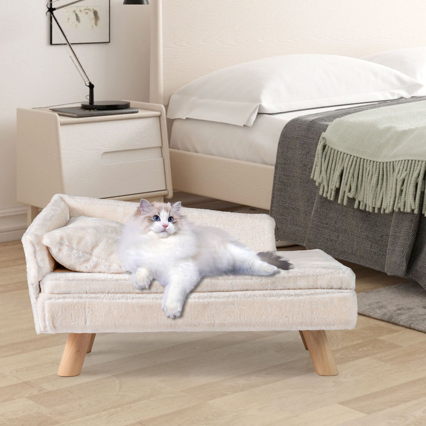 Elevated Pet Bed for Medium and Small Dogs Puppies Cats Kittens-Beige
