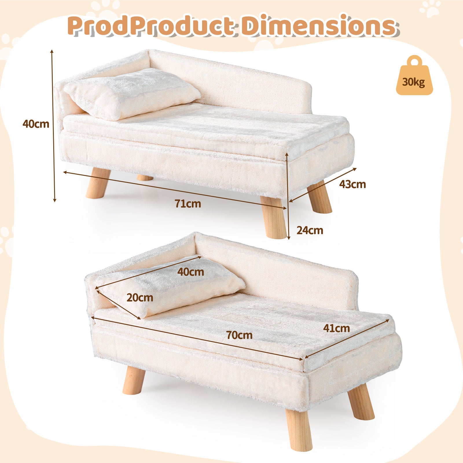 Elevated Pet Bed for Medium and Small Dogs Puppies Cats Kittens-Beige