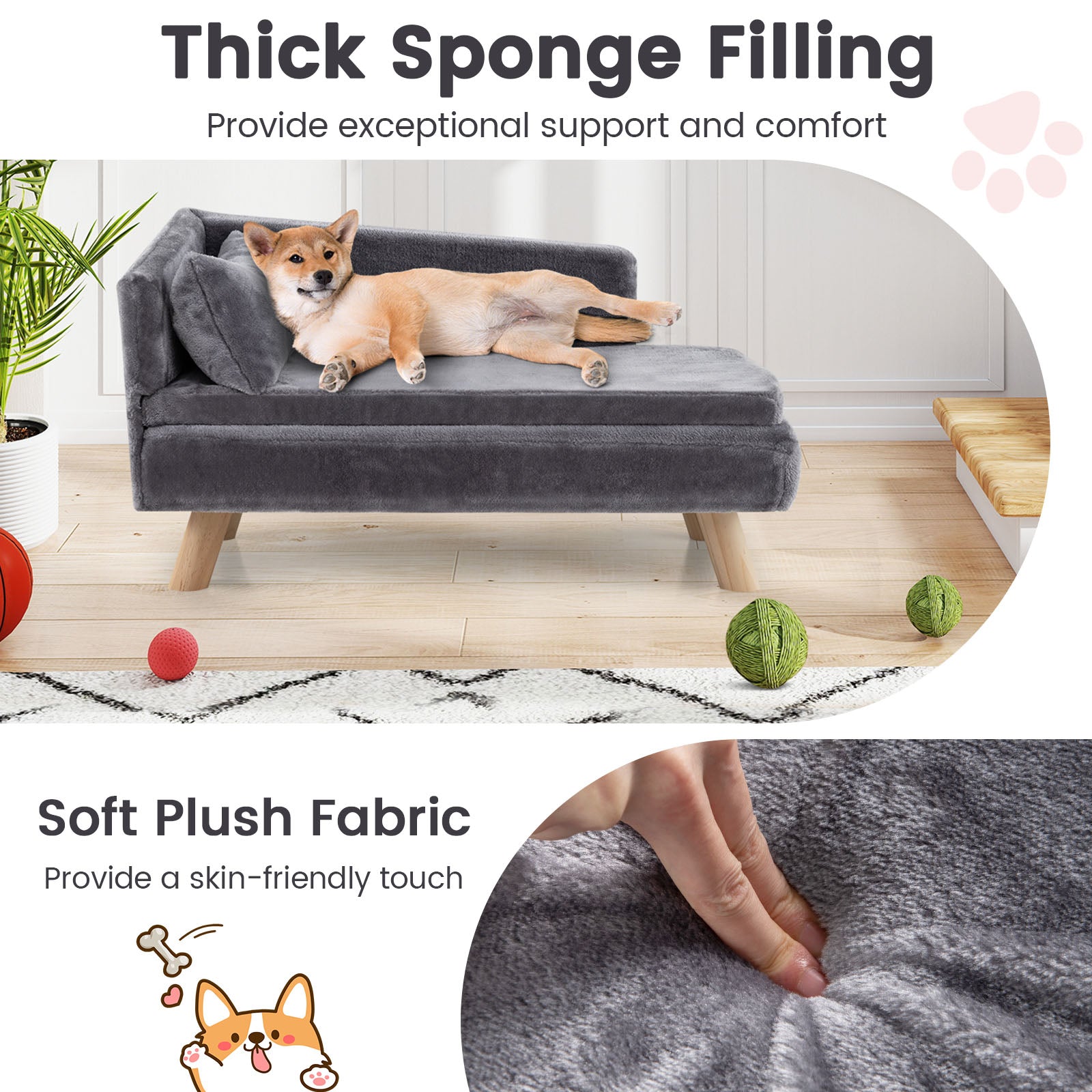 Elevated Pet Bed for Medium and Small-Sized Dogs Puppies Cats Kittens-Grey