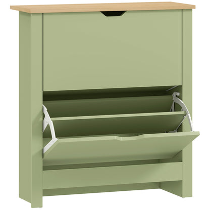 HOMCOM Slim Shoe Cabinet, Narrow Shoe Cupboard with 2 Flip Drawers, Adjustable Shelves for 12 Pairs of Shoes, Green