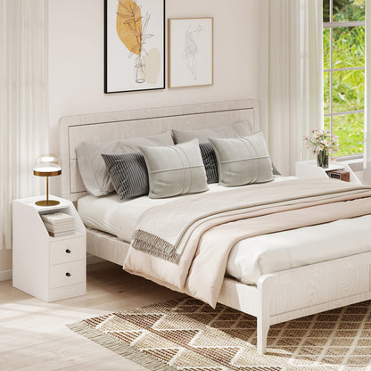 End Table with Charging Station & Storage Drawers for Small Space Living Room Bedroom-White