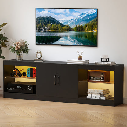 3-in-1 Entertainment Center with Adjustable Glass Shelves-Black