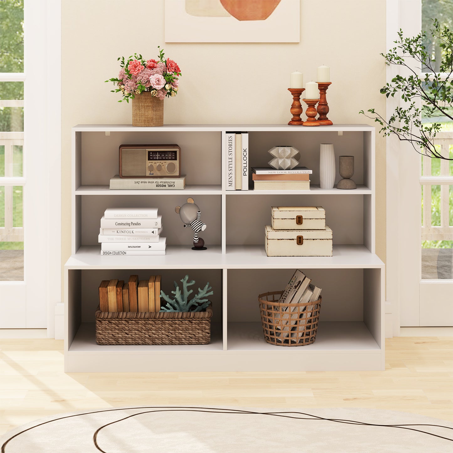 2-in-1 Entryway Shoe Cabinet with 2 Anti-tipping Kits for Living Room-White