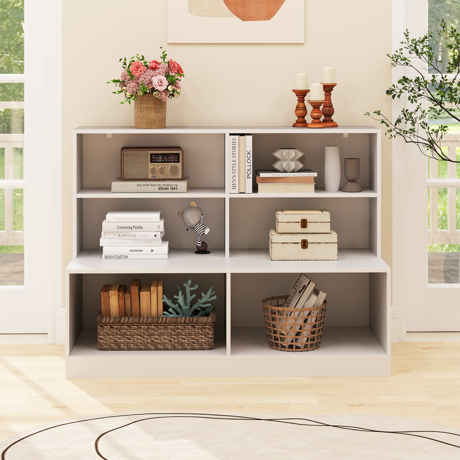 2-in-1 Entryway Shoe Cabinet with 2 Anti-tipping Kits for Living Room-White