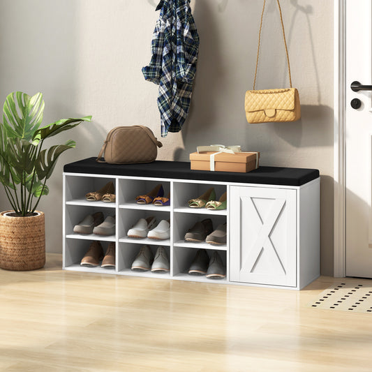 3-Tier Entryway Shoe Storage Bench with Padded Cushion-White