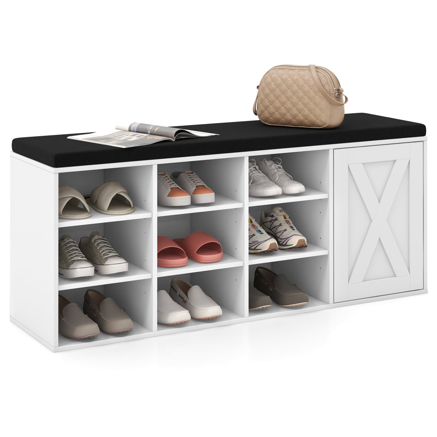 3-Tier Entryway Shoe Storage Bench with Padded Cushion-White