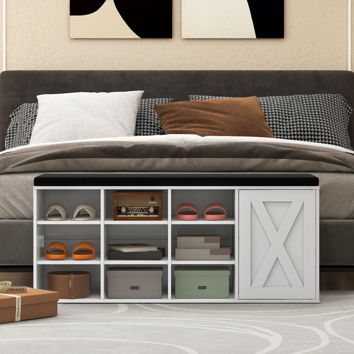 3-Tier Entryway Shoe Storage Bench with Padded Cushion-White