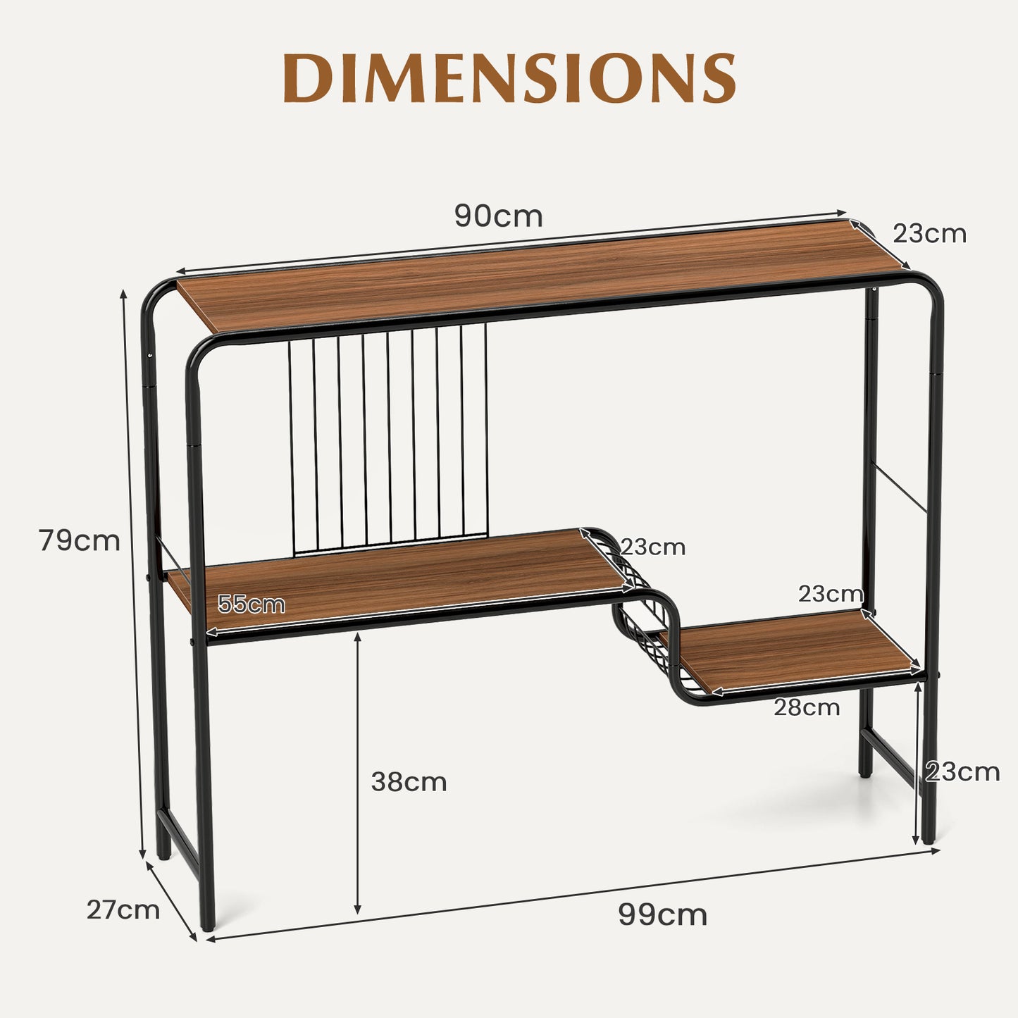 2-Tier Console Table with Storage Shelf and Metal Frame