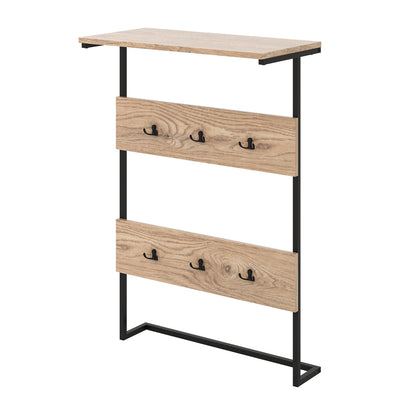 Entryway Wall Coat Rack with 6 Hooks and Display Shelf-Natural