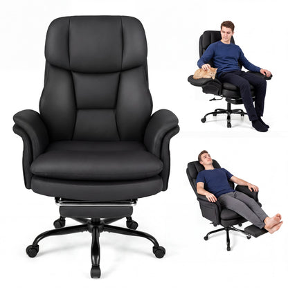 Ergonomic Cross Legged Office Chair with Retractable Footrest Adjustable Armrests for Home Office-Balck