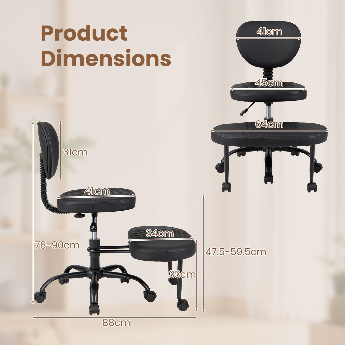 Ergonomic Cross Legged Office Chair with Wheels and Height-Adjustable Seat 360° Rotatable Footrest-Black