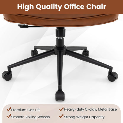 Ergonomic Home Office Chair Mid Century Modern Computer Desk Chair with Wide Tufted Seat-Brown