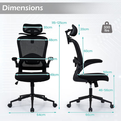 Ergonomic Mesh Office Chair with 3D Headrest and Adjustable Lumbar-Black