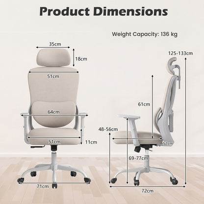 Ergonomic Office Chair with Headrest High Back Desk Chair-White