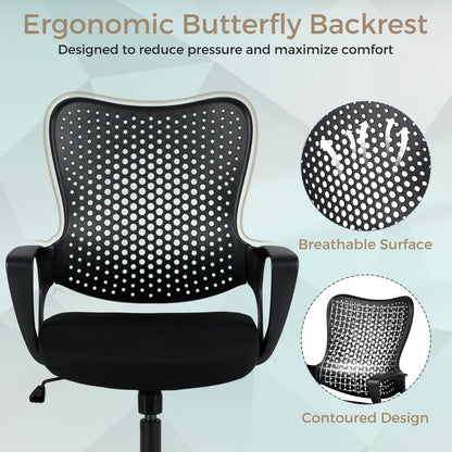 Ergonomic Office Chair with Padded Cushion and Butterfly Backrest Adjustable Swivel-Black