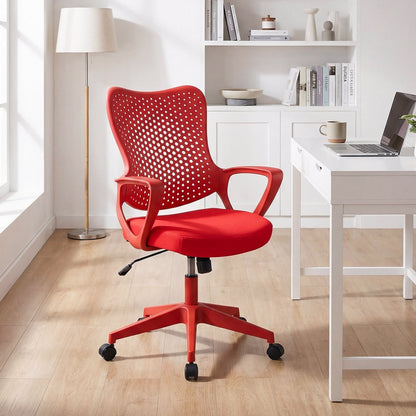 Ergonomic Office Chair with Padded Cushion and Butterfly Backrest Adjustable Swivel-Red