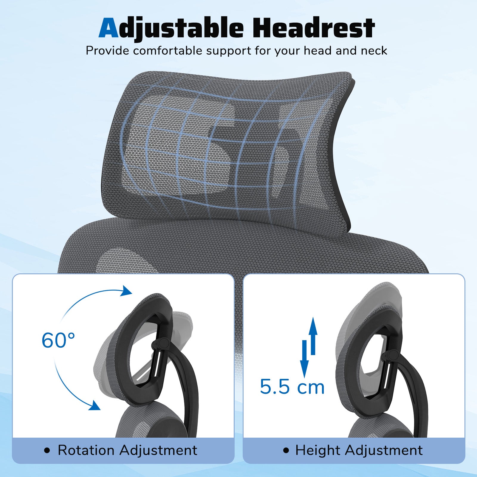 Ergonomic Mesh Office Chair High Back Executive Chair with Adjustable Lumbar Support-Grey