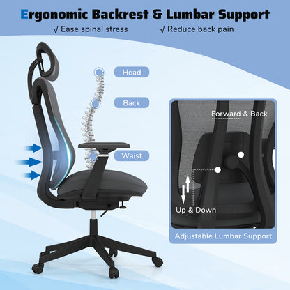 Ergonomic Mesh Office Chair High Back Executive Chair with Adjustable Lumbar Support-Grey