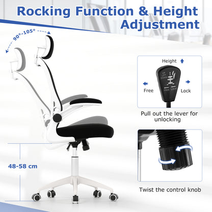 Ergonomic Mesh Office Chair with Breathable Backrest and Flip-up Armrests-Black & White