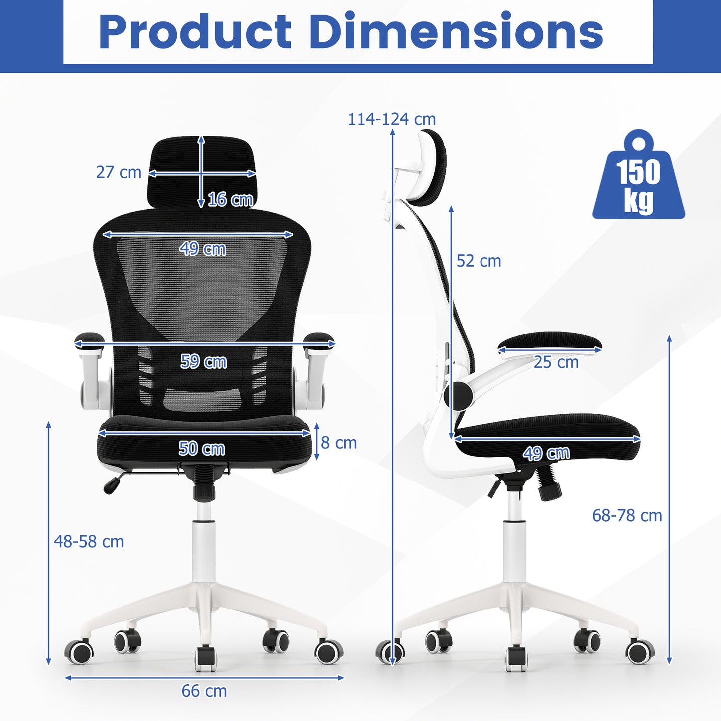 Ergonomic Mesh Office Chair with Breathable Backrest and Flip-up Armrests-Black & White