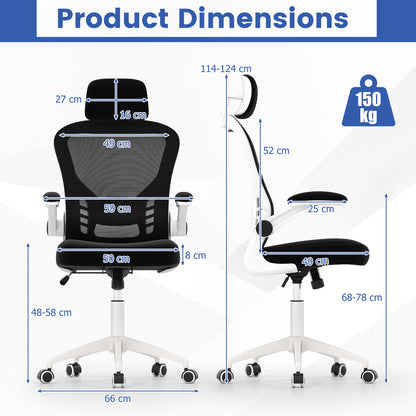 Ergonomic Mesh Office Chair with Breathable Backrest and Flip-up Armrests-Black & White