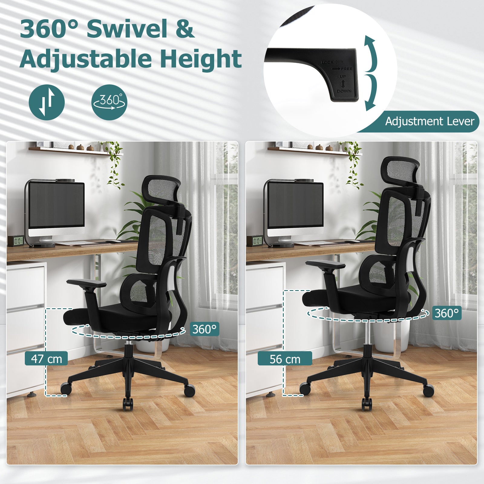 Ergonomic Mesh Office Chair with N Type Lumbar Support-Black